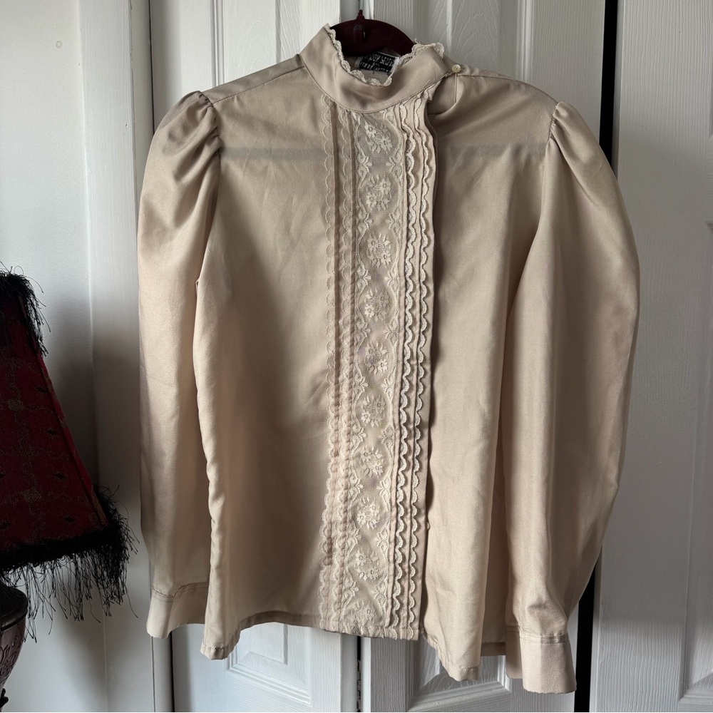 George Yazbek for Gordon PetersLace-Trim High-Neck Blouse in Cream - Women's Top